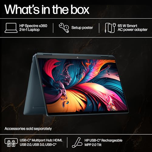 HP Spectre x360, Intel Evo Core Ultra 7 155H, Built-in AI, 14-inch (35.6 cm), 2.8K OLED, 32GB LPDDR5x, 1TB SSD, 120 Hz IMAX, 9MP IR Camera w/Camera Shutter (Win 11, MSO, Blue, 1.34 kg), eu0556TU