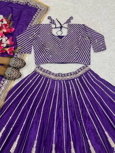 Forteo Fashion Wedding Embroidered Lehenga Choli, Purple with Silver Work, Heavy chinnon Work // Free size lahegha choli