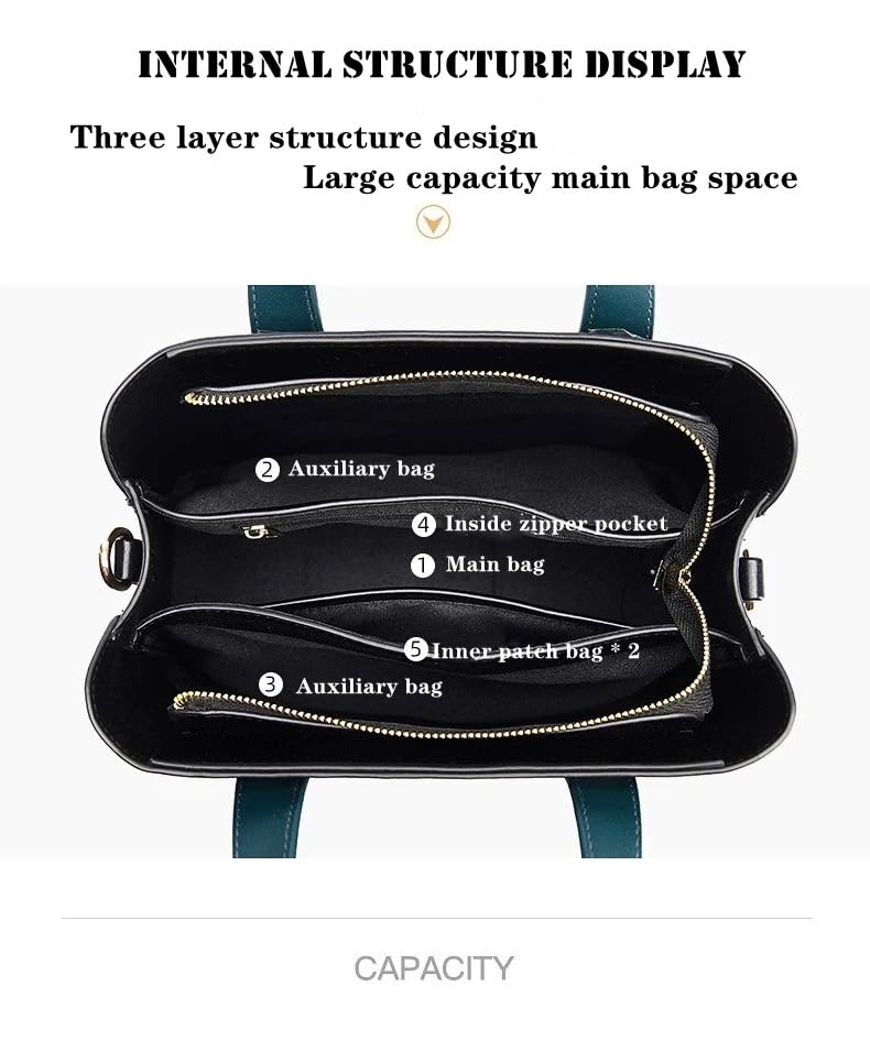 NAMCHI Luxury Leather Tote Handbag for Women Spacious, Stylish & Versatile – Perfect for Work & Travel (Black green)