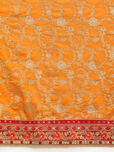 TRENDMALLS Women's Pure Silk Embroidery Work Saree with Unstitch Blouse Piece (K1113-Orange)