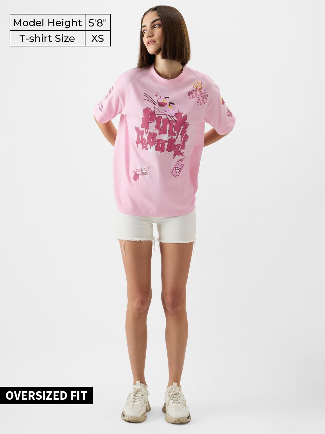 The Souled Store Women's Cartoon Oversized Fit T-Shirt (241902_Pink