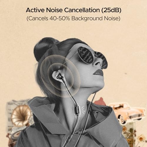 boAt BassHeads 122 ANC Wired in-Ear Earphones with 25dB Active Noise Cancellation, 13mm Drivers, Ambient Mode, Type-C Jack, in-Line Microphone, Snug Fit & Multi-OS Compatibility(Black)