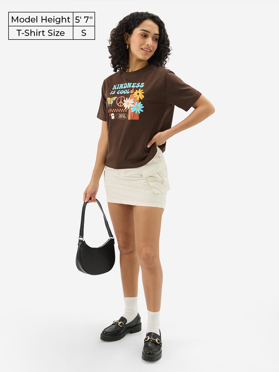 The Souled Store Originals: Kindness is Cool 100% Cotton Women & Girls Short Sleeve Round Crew Neck Brown Graphic Printed Regular Fit T-Shirts