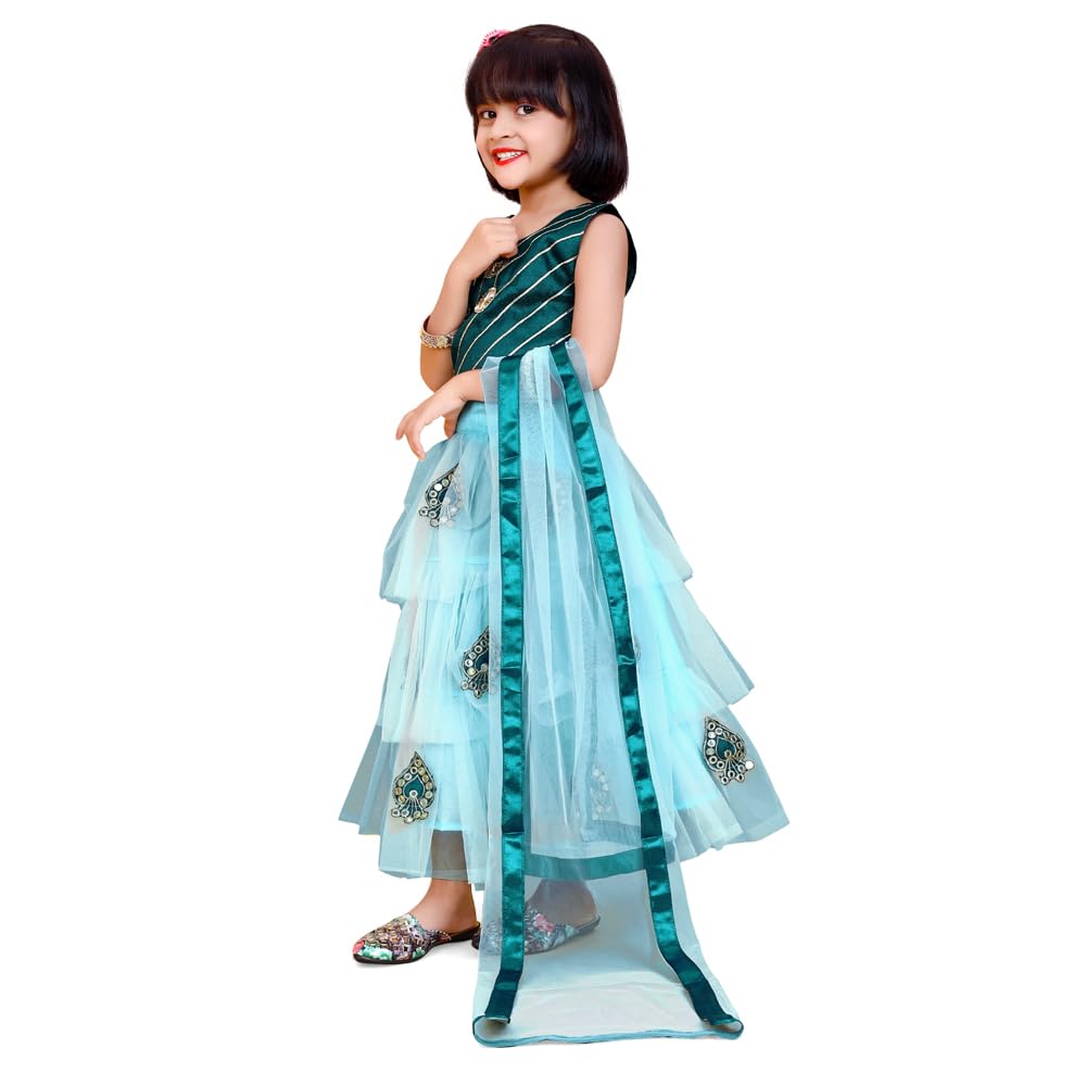satyamfab Princess Lehenga Choli Set with Mirror Embroidery & Soft Net Dupatta - Ready to Wear for Girls.(12-18 Months)