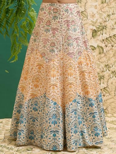 Zeel Clothing Women's Zari And Digital Print Work Art Silk Semi Stitched Lehenga Choli With Dupatta (5073-Multi-Womens-Lehenga-Choli-Latest; Free Size)