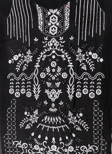 S SALWAR STUDIO Black and White Embroidered Floral Georgette Unstitched Dress Material_VCDM0089-BLWH