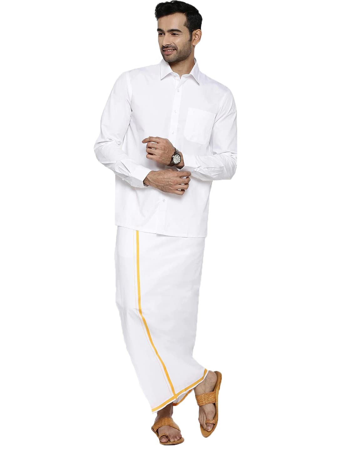 RAMRAJ COTTON Mens Cotton Solid White Full Sleeve Shirt (42;White)