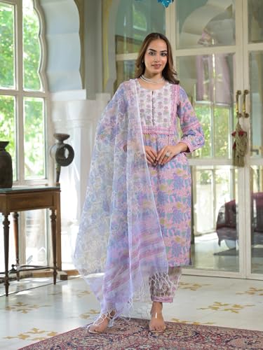 Divena Pink Cotton Block Print Straight Kurta Pant With Dupatta