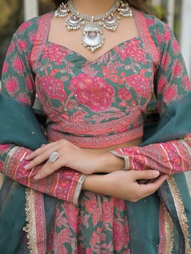Divena Green Printed Cotton Lehenga with Choli and Dupatta