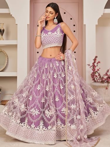 Zeel Clothing Womens Net Lehenga Choli Semi-Stitched Purple Free Size