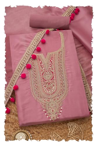 Soch Womens Blush Pink Tissue Embroidered Unstitch Dress Material With Mirror