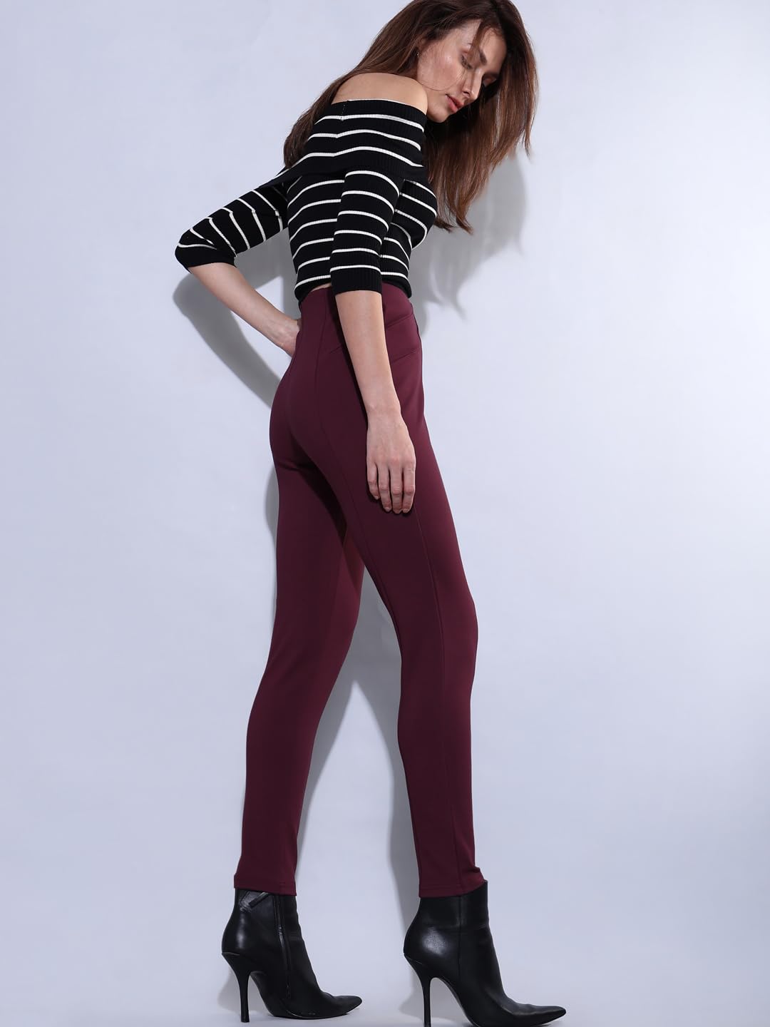 VERO MODA Women Solid Maroon Rayon Skinny Fit High Rise Jeggings