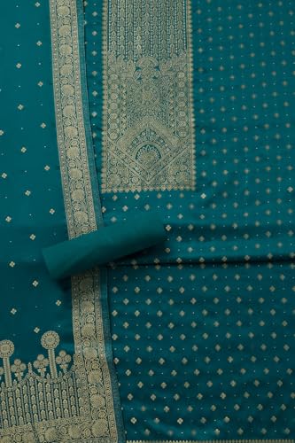 Soch Womens Turquoise Blue Gajji Silk Zari Woven Unstitch Dress Material With Zari Woven