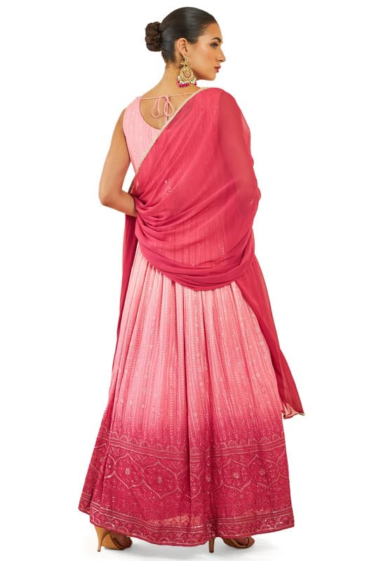 Soch Pink Georgette Gown with Embroidery and Sequins