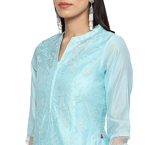 BIBA Women's Polyester Blend Embroidery Fitted Salwar Kurta Dupatta(SKDCHIKANKA8625_TURQUOISE_34)