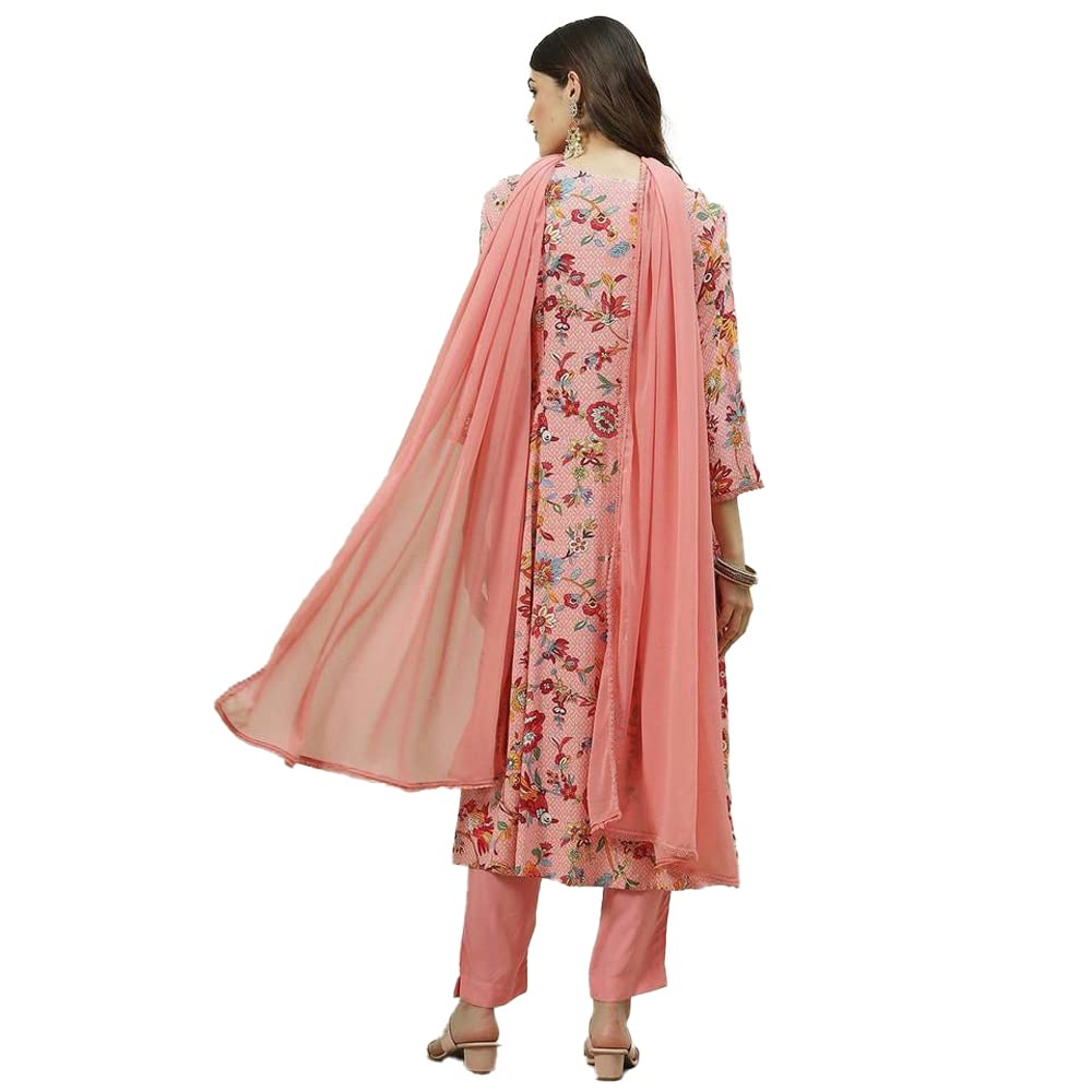 BIBA WOMEN PRINTED NARROW SALWAR KURTA DUPATTA(SKDKALAMKAR8355_PINK_32)