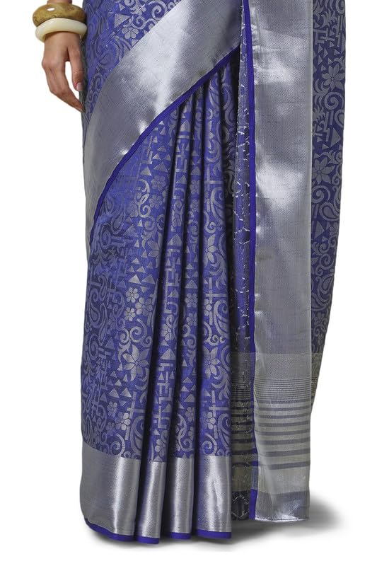 Soch Womens Blue Tussar Zari Woven Saree