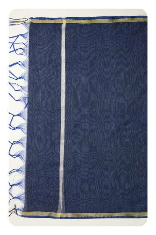 Soch Womens Navy Blue Zari Woven Border Solid Dupatta with Tassels