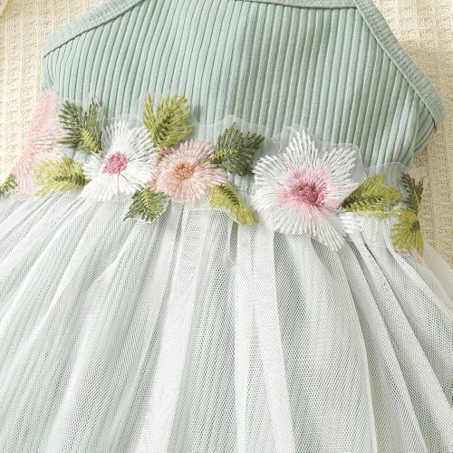 Hopscotch Baby Girls Embellished Print Sleeveless Mint Short set For Ages (9-12 Months)