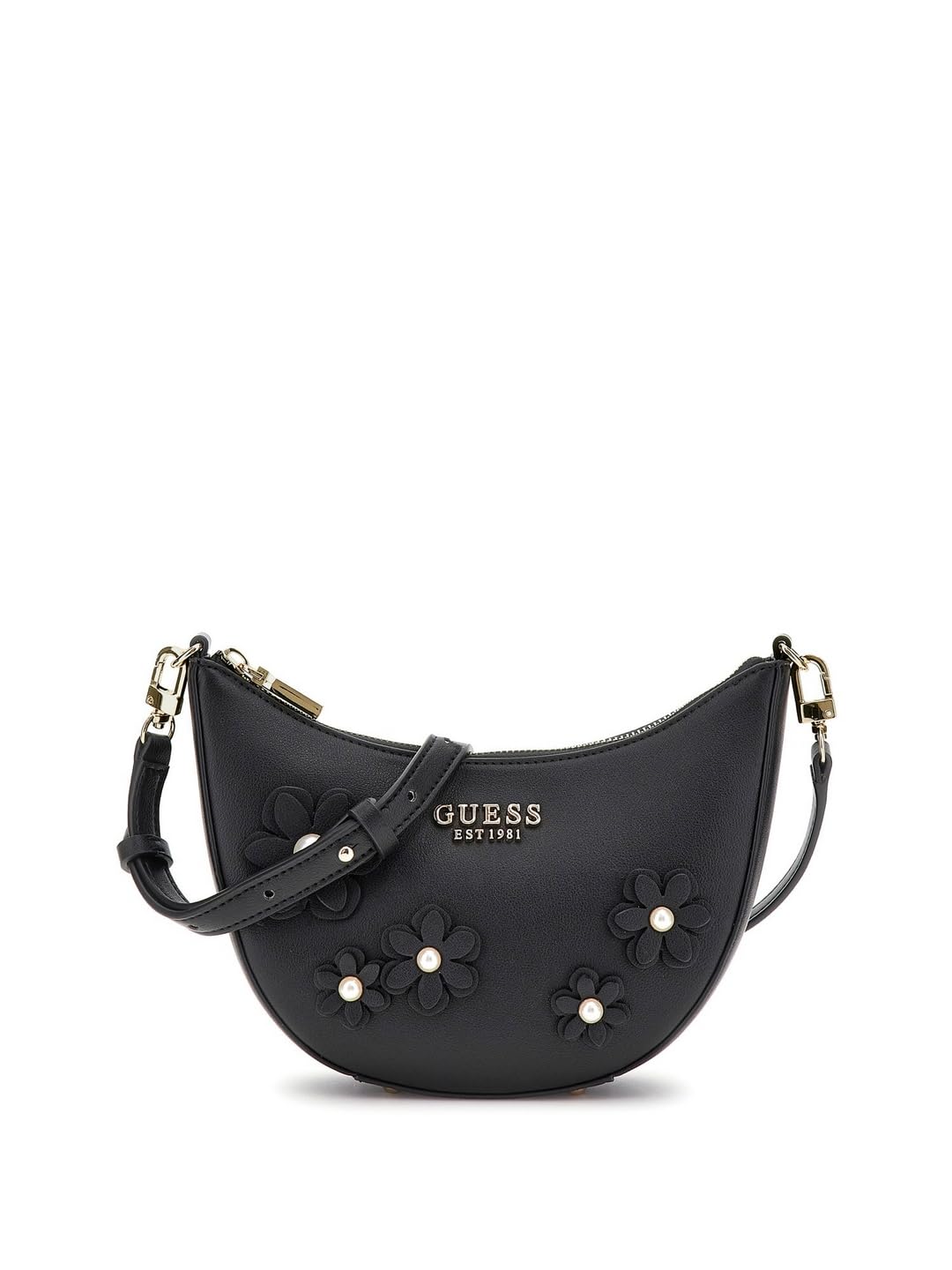 GUESS Black Applique Zaria Mini Top Zip Shoulder Bag