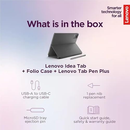 Lenovo Idea Tab 11" Tablet with Pen & Folio Case - Dimensity 6300-8GB RAM - 128 GB Storage - Android 15-2.5K - 90 Hz - Luna Grey (ZAFR0929US)