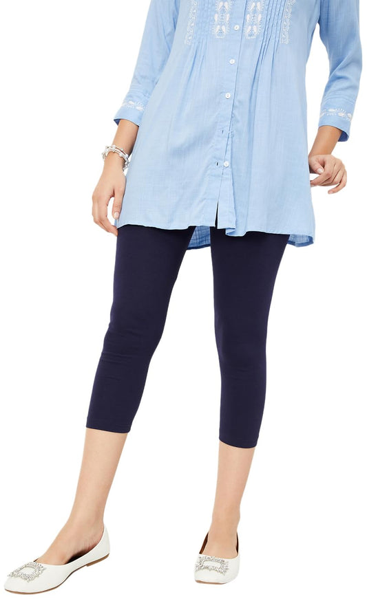 Max Women Solid Calf Length Leggings, Blue, S