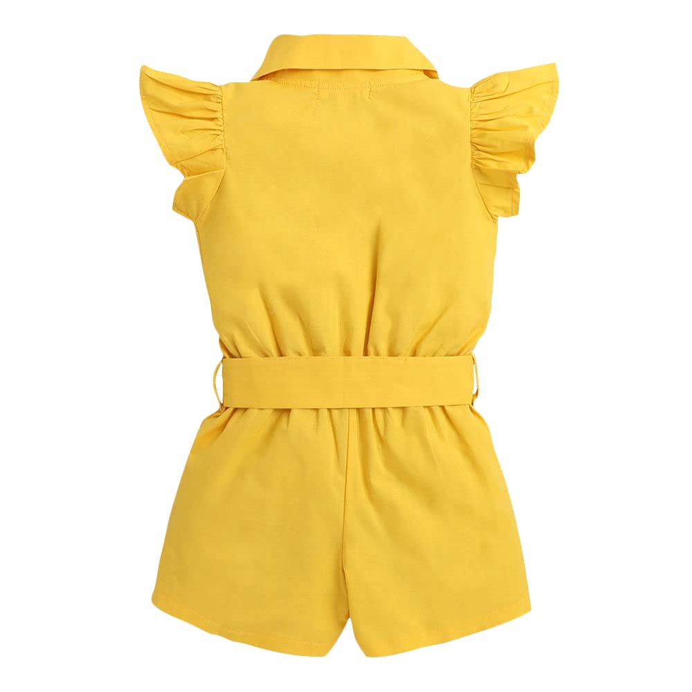Hopscotch Girls Solid Playsuit In Yellow Color for Ages 3-4 Years