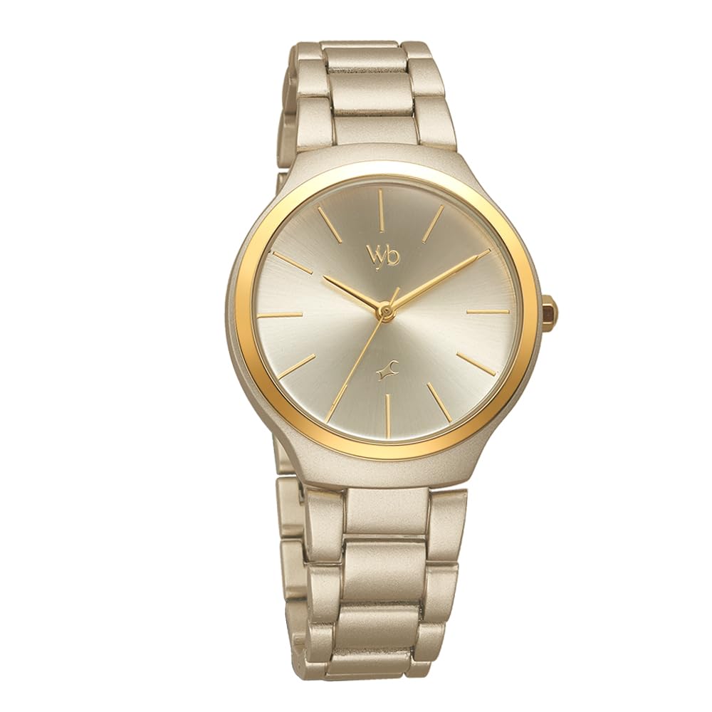 Fastrack Vyb Slayer Quartz Analog Golden Dial Metal Strap Watch for Girls-FV60008YM01W