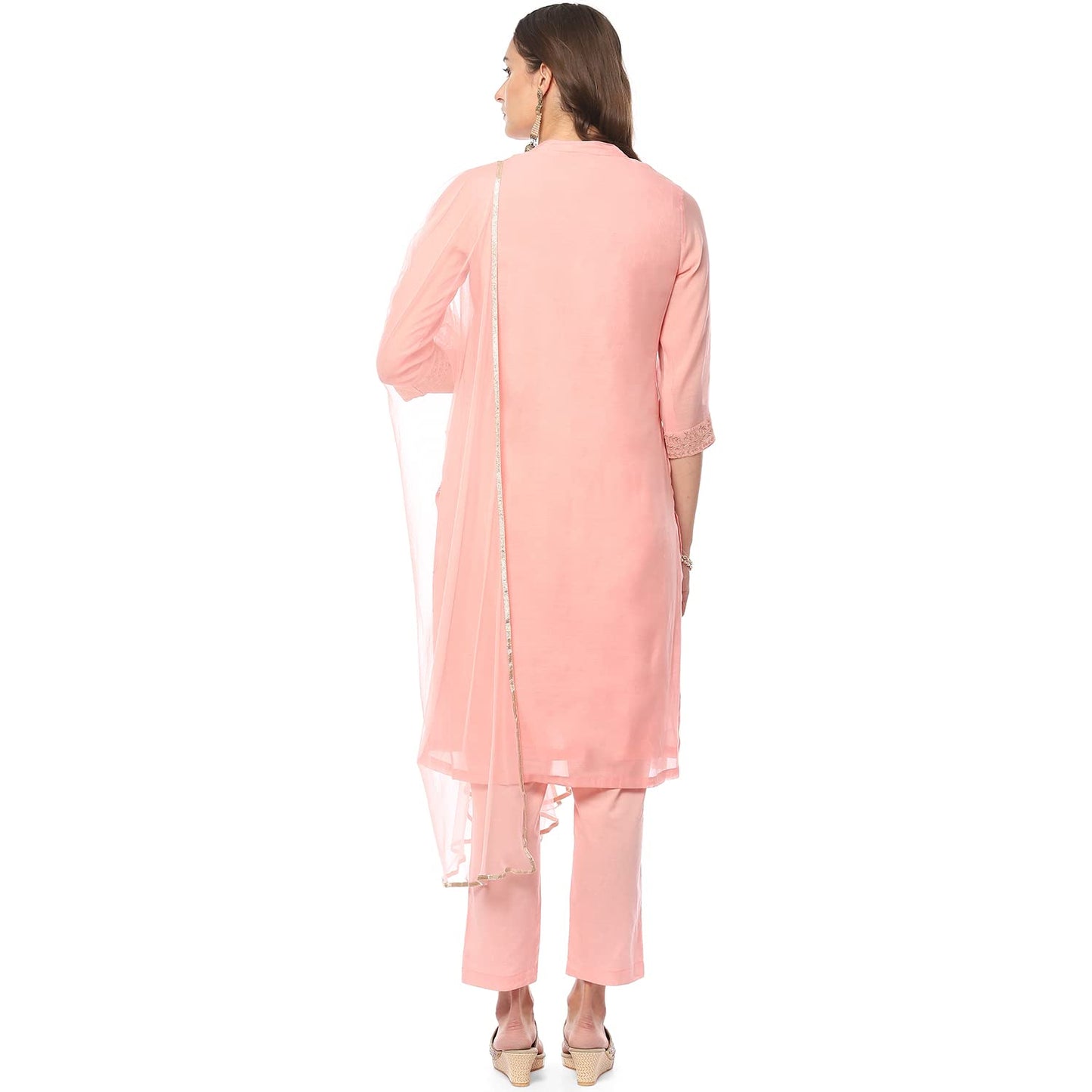 BIBA WOMEN EMBROIDERY NARROW SALWAR KURTA DUPATTA(SKDASSORTED8491_BLUSH PINK_46)
