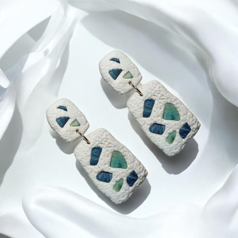 Accessher Stylish Polymer Earrings with White & Blue Design | Trendy Dangle & Drop Earrings | Modern earring for women and Girls Pack of 1