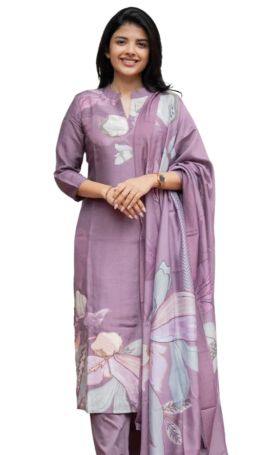 Sun Fashion And Lifestyle Kurta Sets for Woman | Kurti Set | Women's 3 Piece Kurta Pant Dupatta Set | Cotton Blend Kurta Woman | Elegant Suit for Women | Dupatta (KPD63_Purple_L)