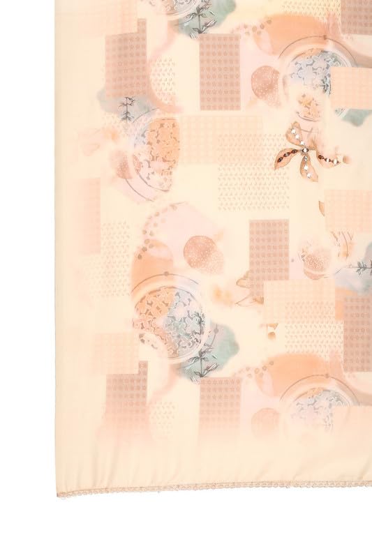 Soch Womens Light Yellow Abstract Print Linen Unstitched Dress Material With Mirrors