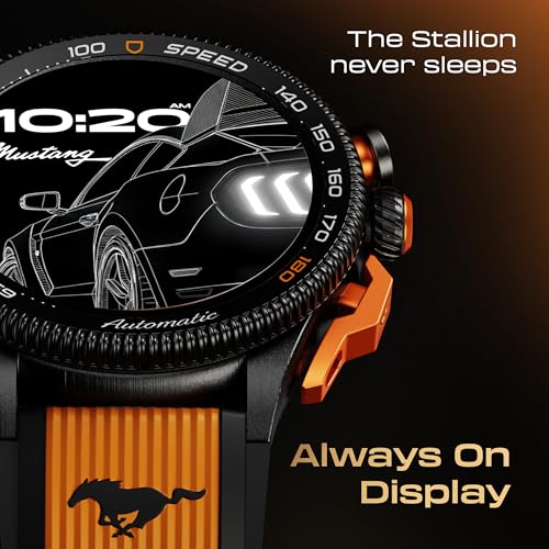 GOBOULT Newly Launched Mustang Stallion Smart Watch 1.43'' AMOLED Display, Rotating Bezel, BT Calling, 200+Watchfaces, 700 Nits Brightness, AI Voice Assistant, SpO2 Monitoring (Turbo Orange