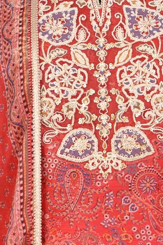 W for Woman Red Zari Embroidered Paisley Printed Chanderi Straight Kurta with Sharara and Dupatta Set - (WS14006-127292-L)