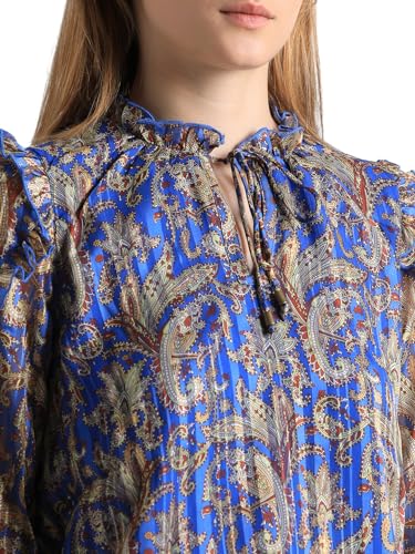 ONLY Women Printed Cotton Regular Fit Blue Top