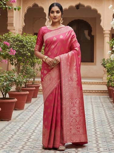 AKHILAM Women's Mauve Silk Blend Ethnic Motif Printed Saree With Unstitched Blouse Piece (PAL1002_AI)