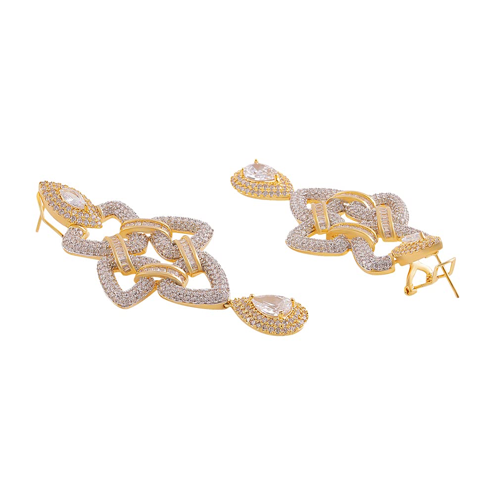 Shaze Gold Rhodium-Plated Cubic Zirconia Bending Trinagle Drop Earrings for Women