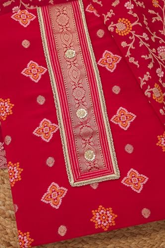 Soch Womens Fuchsia Georgette Zari Woven Unstitched Dress Material With Zari