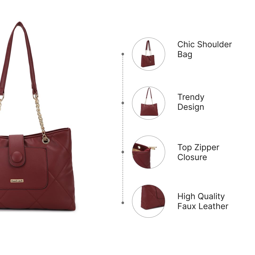 Fastrack Diamond Quilted Shoulder Bag for Girls, Ladies and Women | Comes with Chain Straps | Casual Handbag for Women | Made Up of Semi - PU Leather