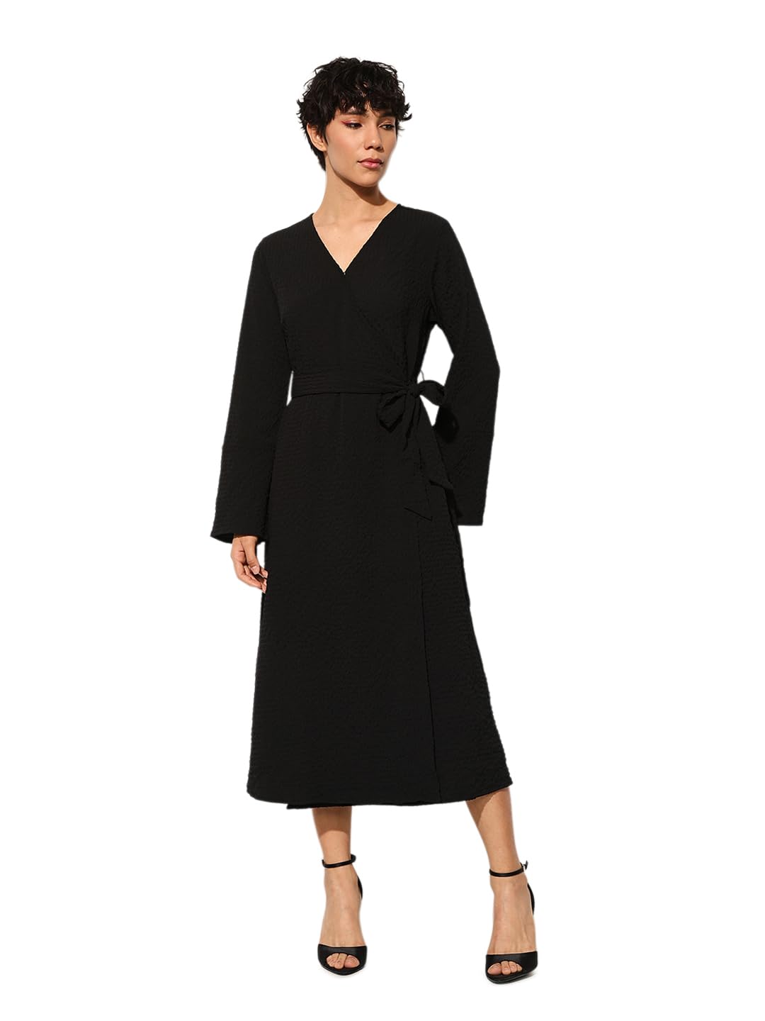 ONLY Women's Wrap Dress with Belt Midi Dress