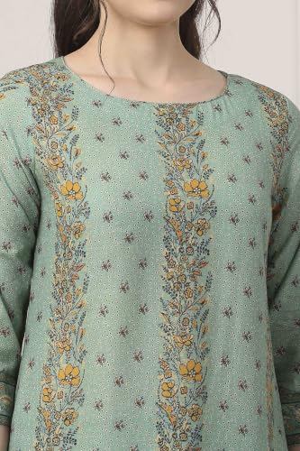 BIBA WOMEN PRINTED NARROW SALWAR KURTA DUPATTA(SKD7519E_SAGE GREEN_36)
