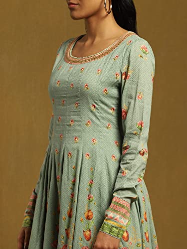 Ritu Kumar Green Floral Print Anarkali Kurta With Legging And Dupatta