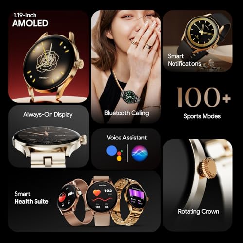 Fire-Boltt Glitz Women Smart Watch with 1.19” AMOLED Display, Bluetooth Calling, Rotating Crown, Always On Display, 1000 Nits Brightness, IP68 Waterproof Mocha Brown