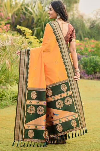 SGF11 Women's Kanjivaram Soft Silk Saree With Unstiched Blouse Piece (Yellow)