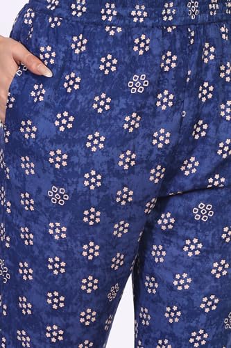 W for Woman Blue Floral Block Print Straight Kurta with Straight Pant and Dupatta Set (WS13531-127098-M)
