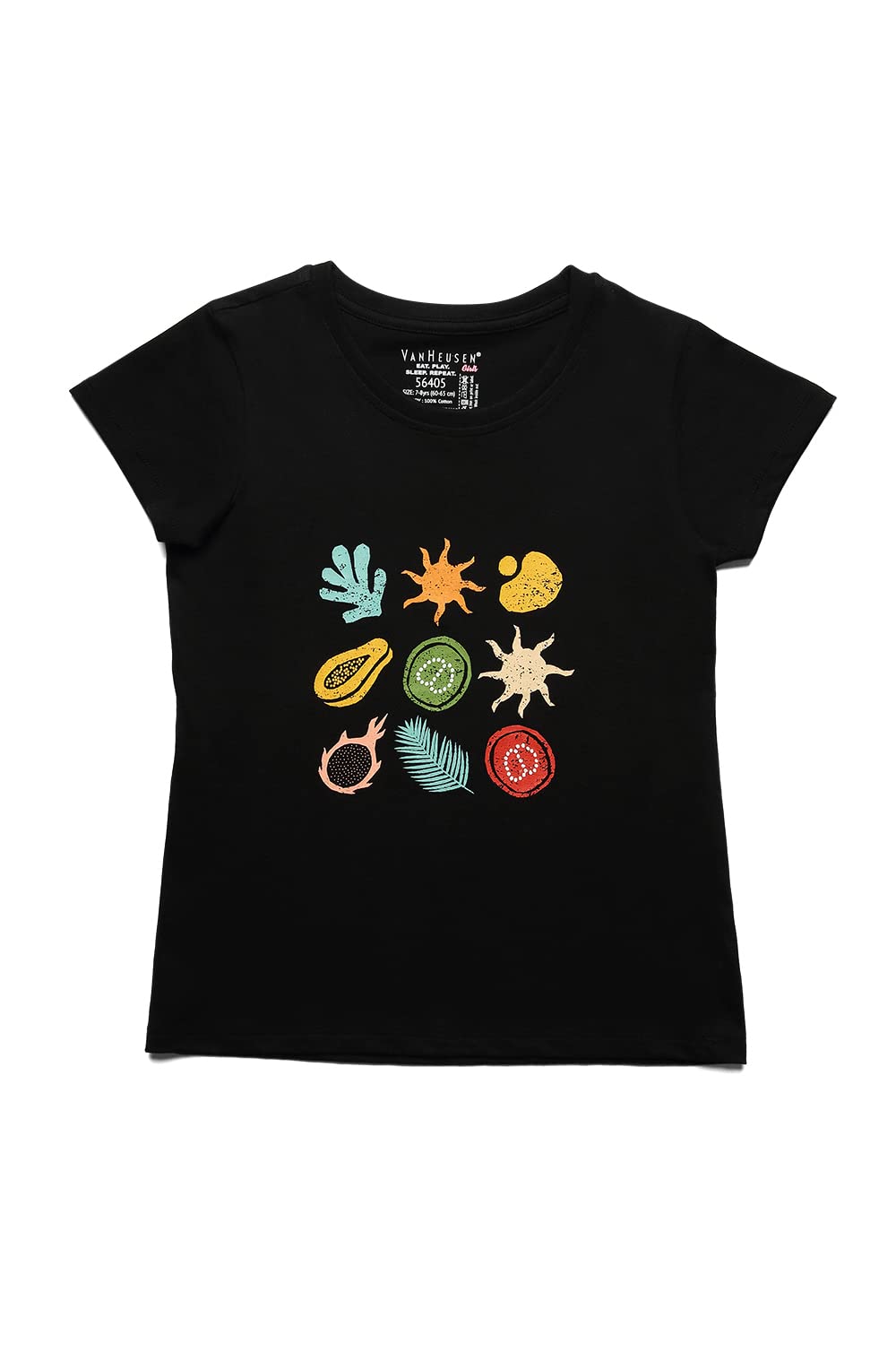 Van Heusen Girls T-Shirt - 100% Cotton - Ultra Soft, Round Neck, Short Sleeve_56405_Black_9-10 Years