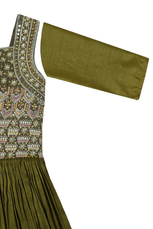 Soch Womens Green Embellished Silk Blend Gown with Mirror Work