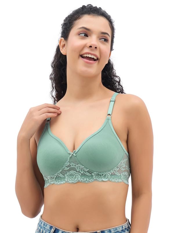 Clovia Women's Cotton Solid Non-Padded Full Cup Wire Free T-Shirt Bra - Green