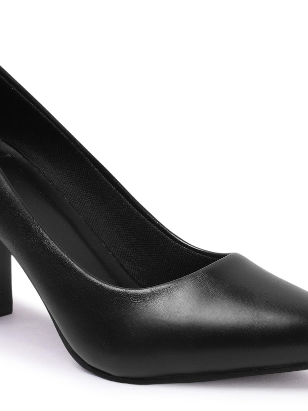 Carlton London Women Black Stylish Slip-on Pump Shoes with Block Heels, Pointed Toe for Party and Formal Occasions (40)