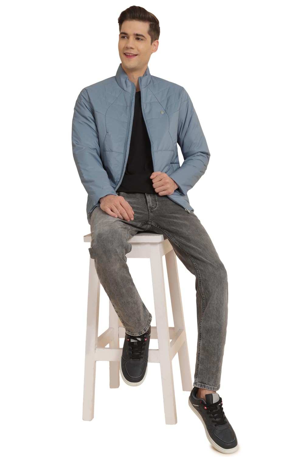 Men Blue Solid Full Sleeves Casual Jacket